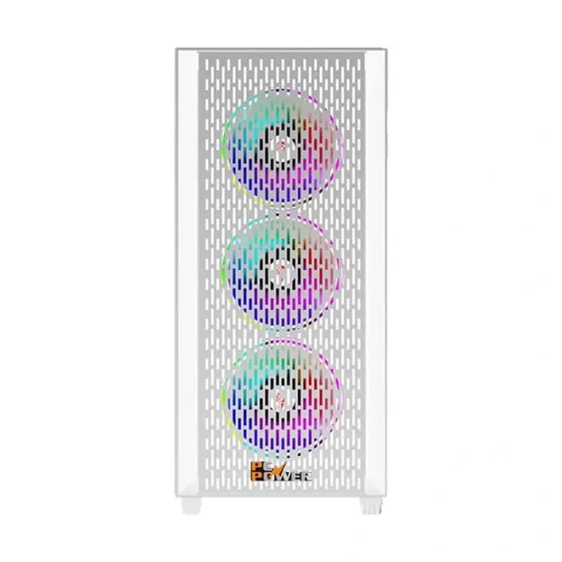 PC Power Flow White Mesh Mid Tower ATX Gaming Casing with Power Supply
