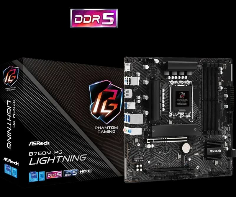 ASRock B760M PG Lightning DDR5 14th, 13th and 12th Gen Micro ATX Motherboard